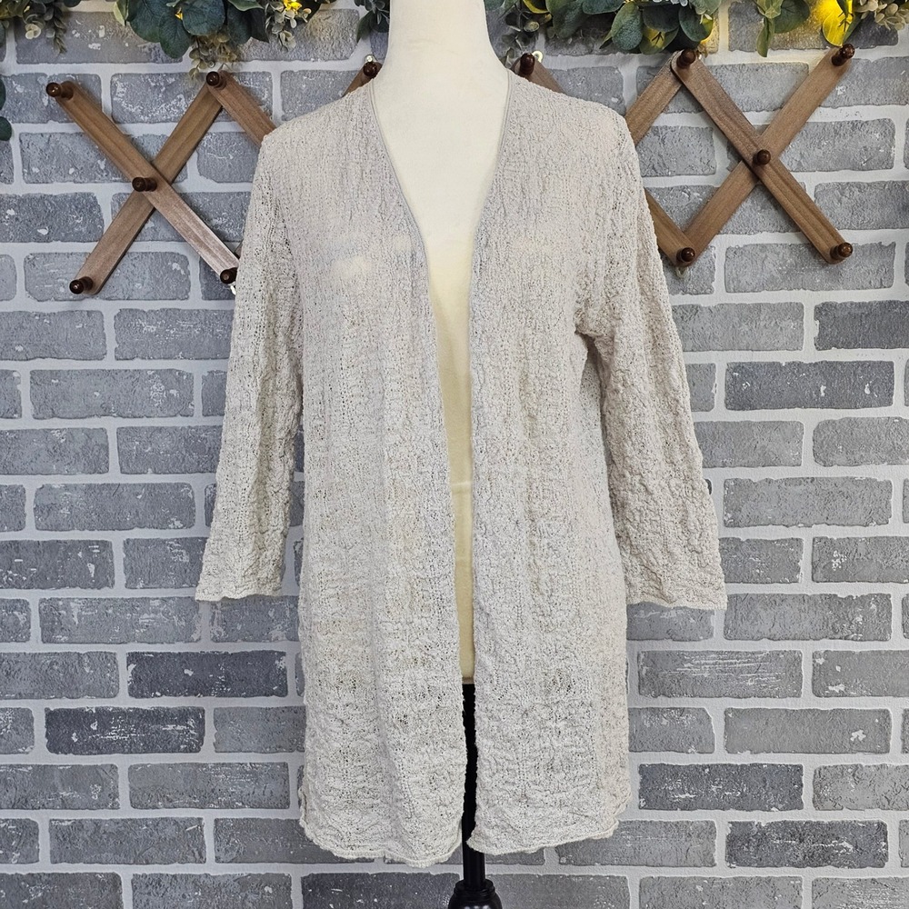 J. Jill Open Front Marled Textured Knit Cardigan Sweater‎ Women's Large Beige